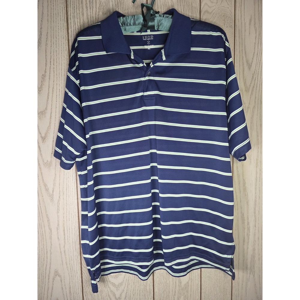 Izod Pro Series XFG Polo Golf Shirt Mens XL Blue Striped Short Sleeve Athletic